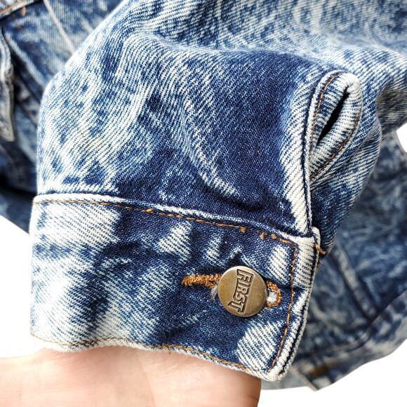 Vintage FIRST Brand Acid Wash Denim Jean Jacket Sz Large 80s 1980s 90s Rad - Picture 4 of 11
